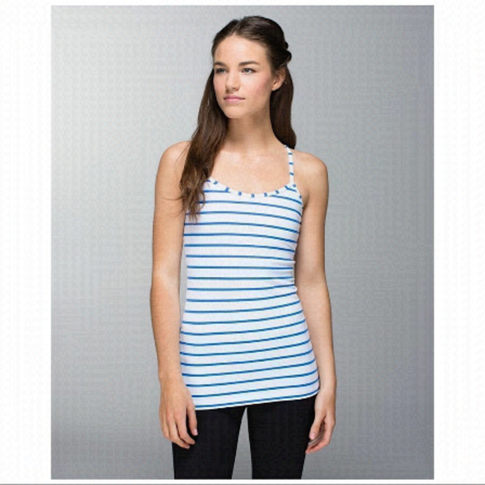 Lululemon-Power Y Tank *Luon Deauville Stripe Pipe Dream Blue White (Size:4)